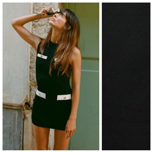 NWT. Zara Black Viscose Blend Stretch Short Mini Dress. Size M. - Picture 3 of 11